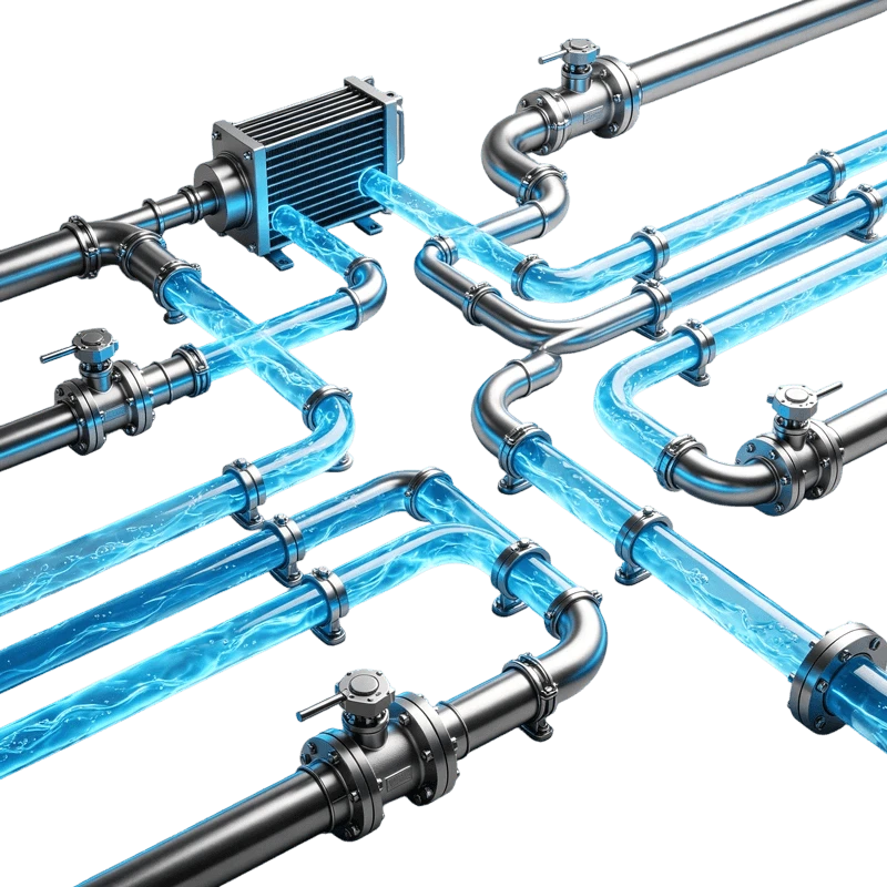 Fl&uuml;ssigkeitsk&uuml;hlungs-Pipeline-Netzwerk